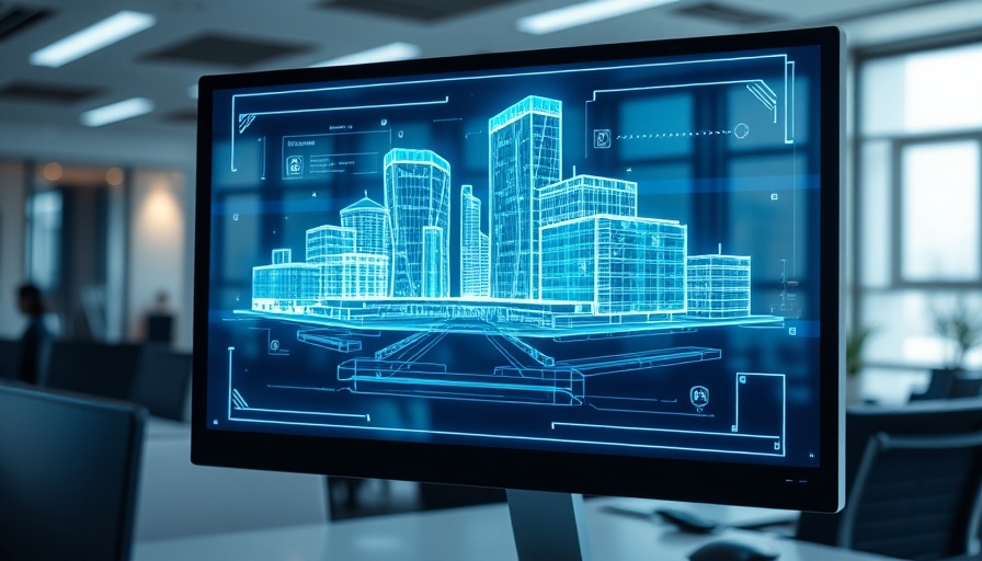 Futuristic display showing AI and BIM integration in construction.