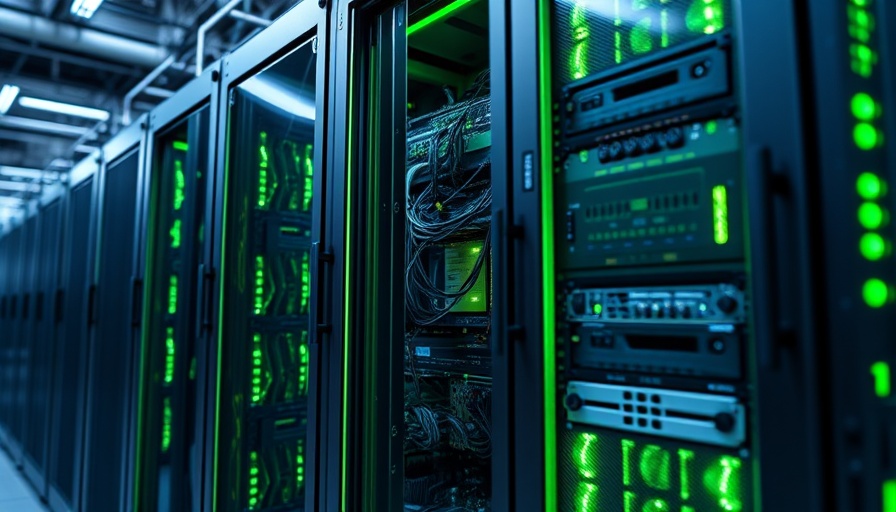 Advanced server technology showcasing green airflow cases at Meta AI data center.