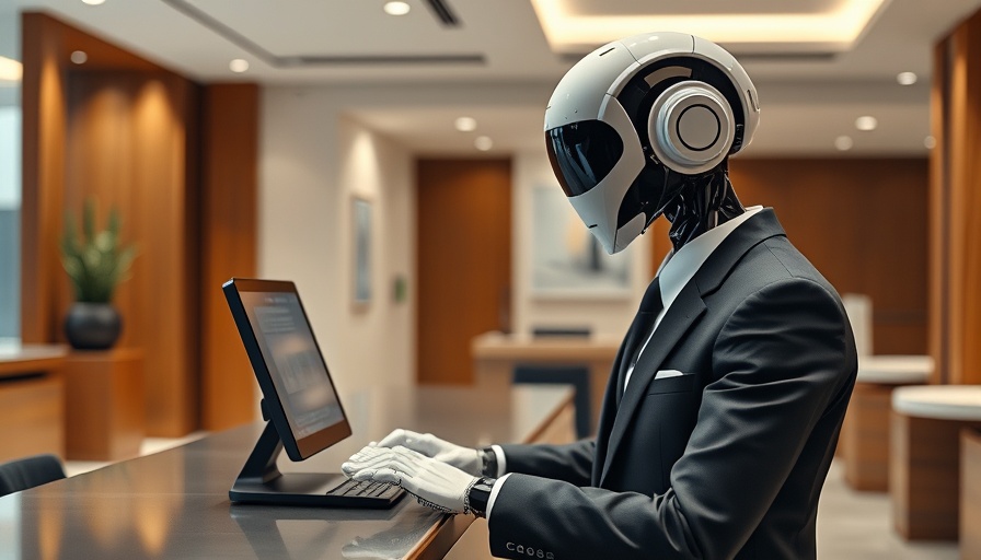 AI technology in hotel industry: Robot concierge at front desk.