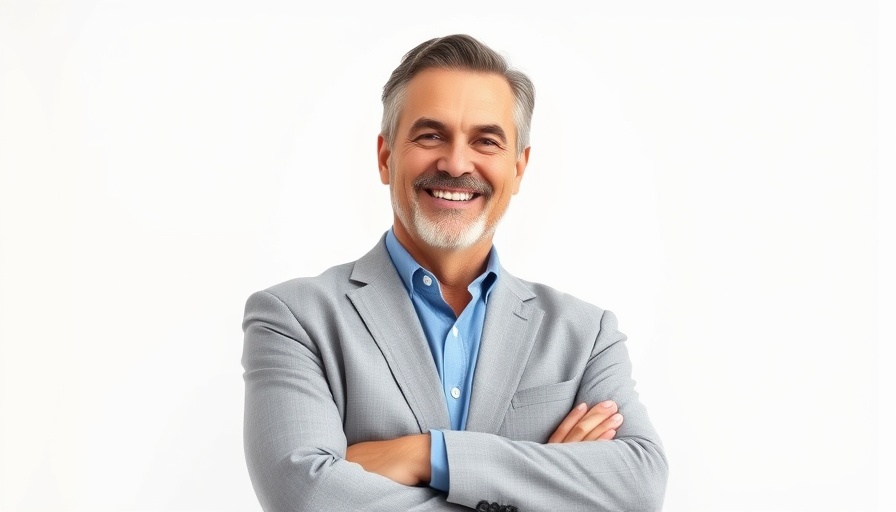 Confident man smiling, wearing blazer; AI home search tool