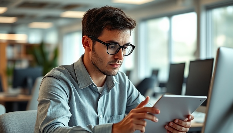 Professional analyzing ethical AI standards in an office environment.