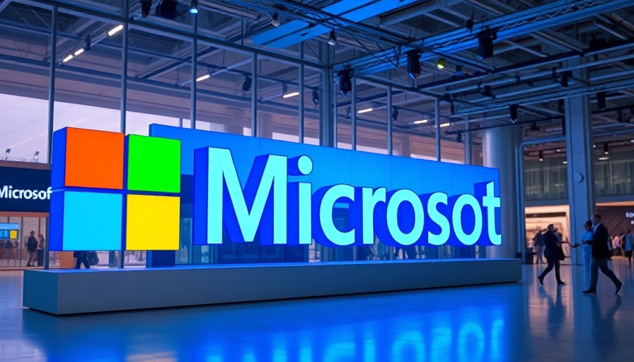 Microsoft logo display in a modern exhibition setting showcasing GenAI in Healthcare.