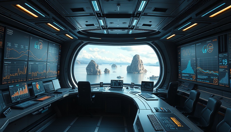 Futuristic data interfaces in a sci-fi control center