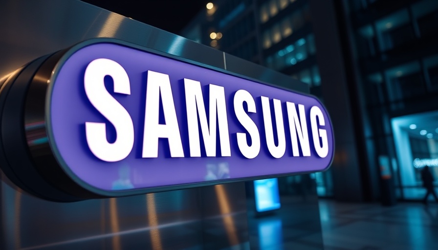 Samsung sign in urban night setting, highlighting Q2 profit drop.