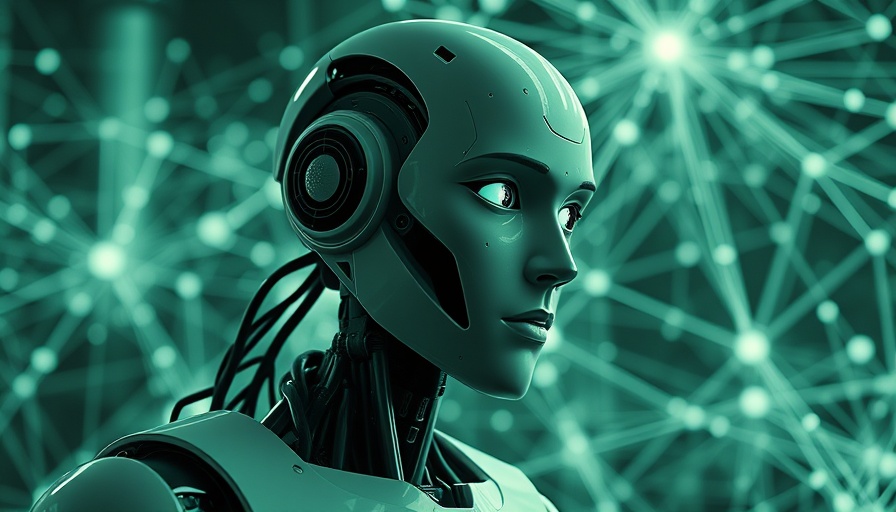 AI-Powered Property Inspection Software depicted with futuristic robot analyzing a network.