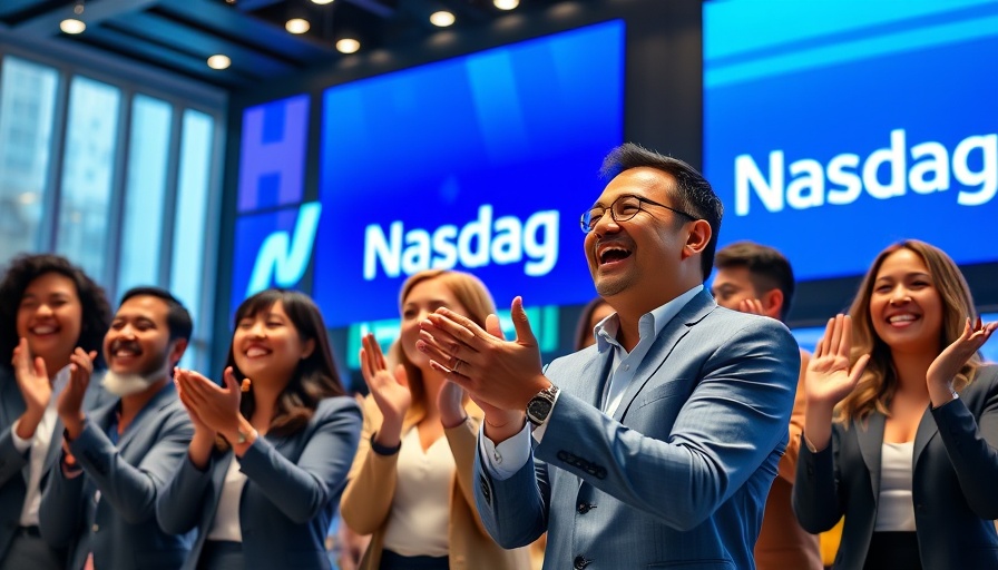 Professionals celebrating at Nasdaq event, AI in real estate technology