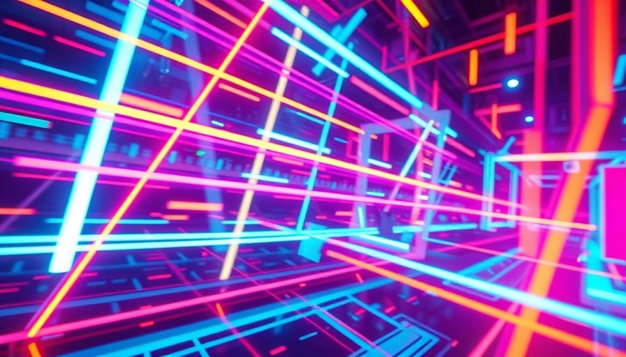 Futuristic neon lights representing AI in facility management.