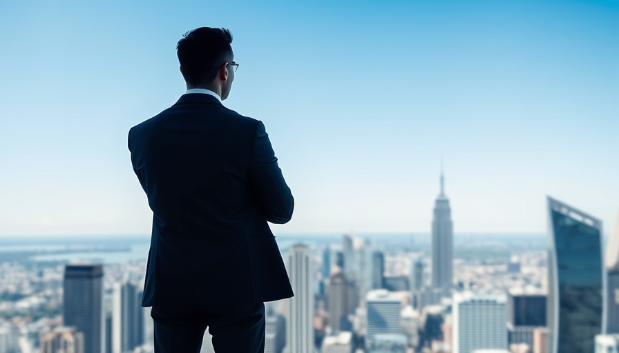 Transparent businessman over cityscape, authentic real estate concept