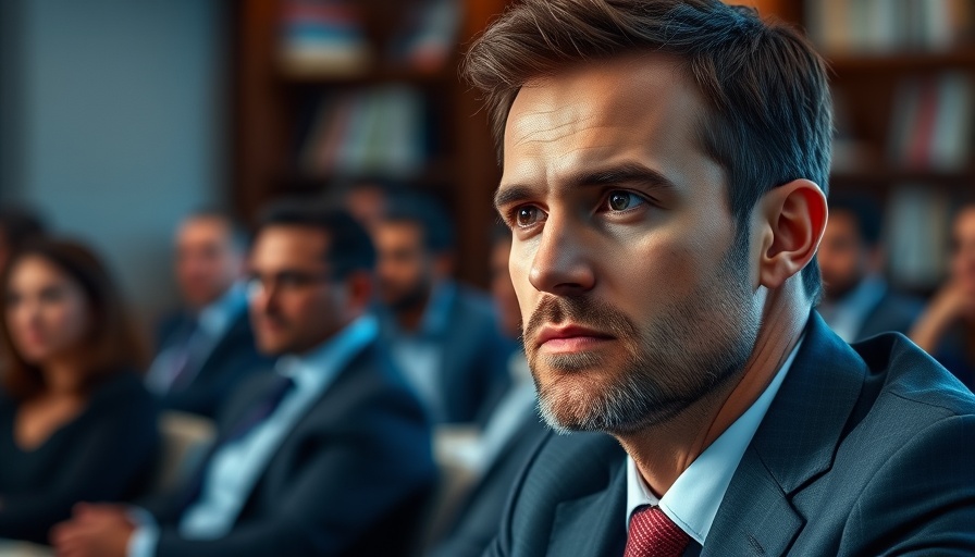 Man in a suit attentively listening in a meeting setting.