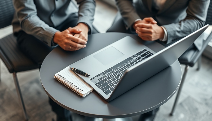 Laptop with financial data display and notebook in an office, AI Trading Challenge for HBCU Students.