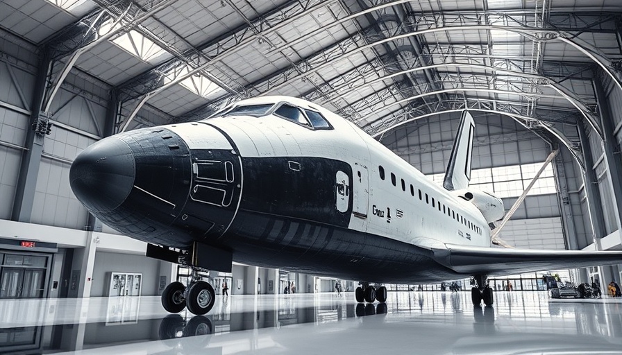 Space shuttle Discovery displayed in a museum with metallic structure and lighting.