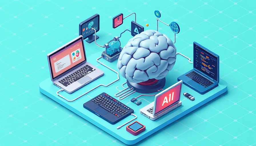 Futuristic AI integration in professional services illustration showcasing connected devices.