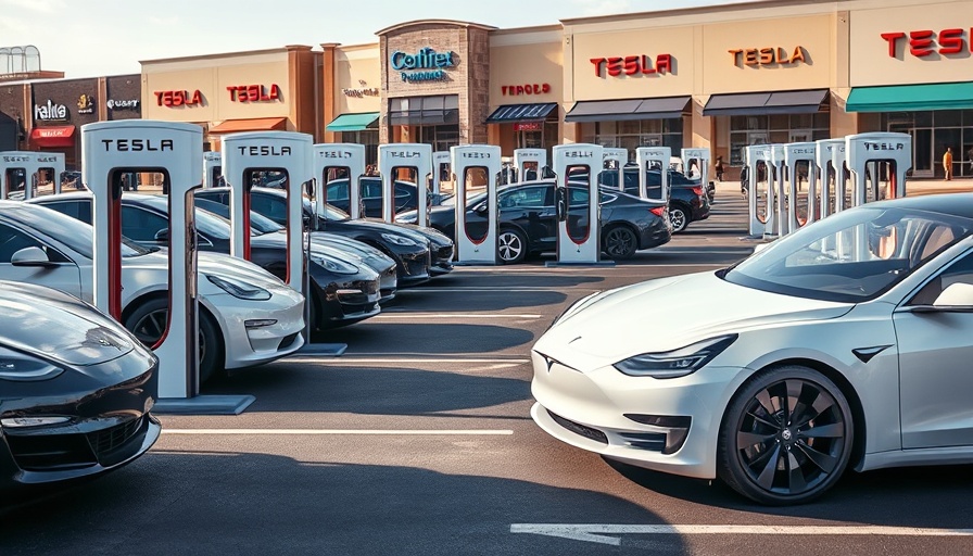 Electric cars charging at Tesla Superchargers in a shopping center, Trump EV Bill Takeaways.