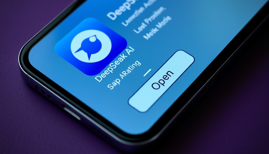 Smartphone shows DeepSeek AI app and ratings on screen.