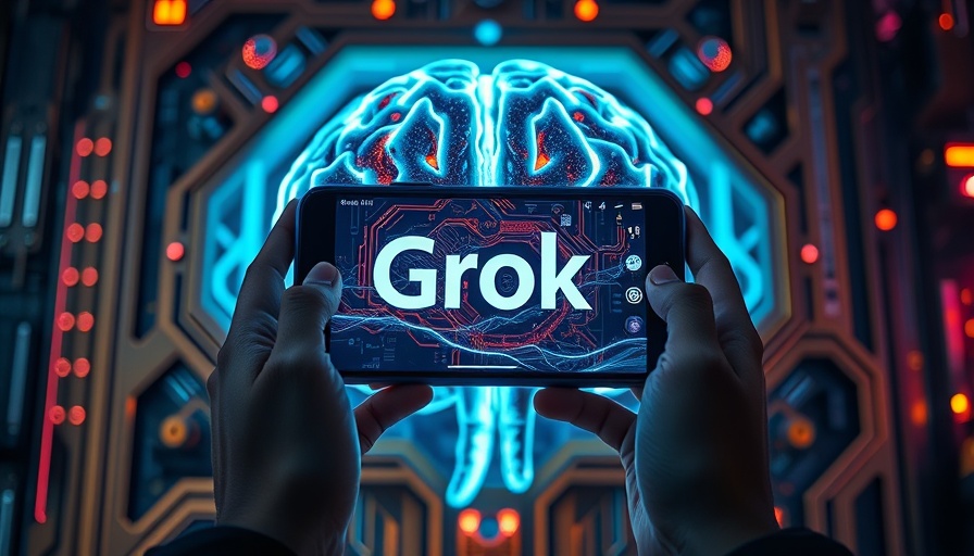 Digital brain with glowing circuits and 'Grok' sign illustrating AI ethics issues.