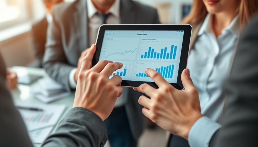 Tablet with financial graphs in a modern office, AI-powered financial advisory education.