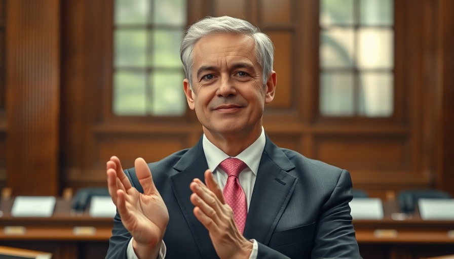 Middle-aged man clapping indoors, formal setting, Governor Youngkin AI reduce regulatory red tape.