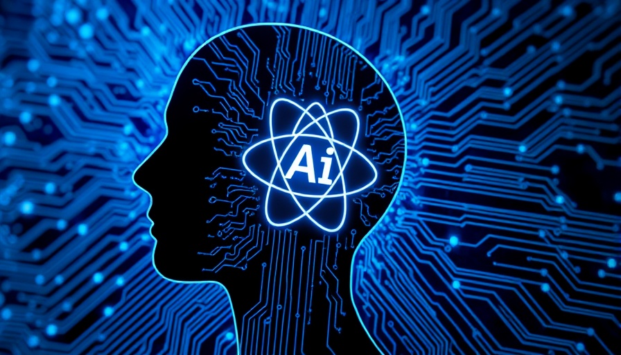 Digital illustration of AI in education with circuitry and atomic symbol.