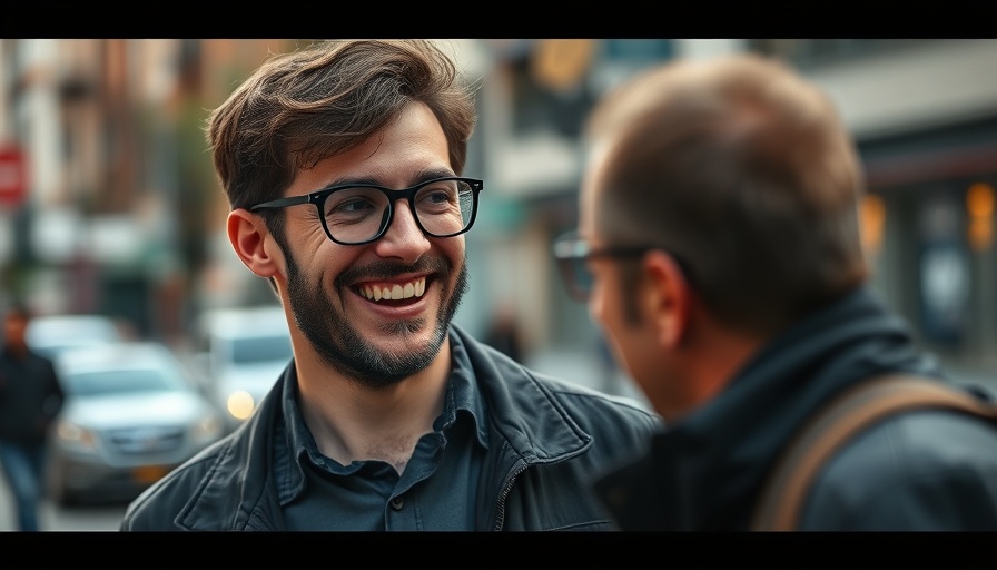 Casual man smiling outdoors discussing Claude AI for financial services.