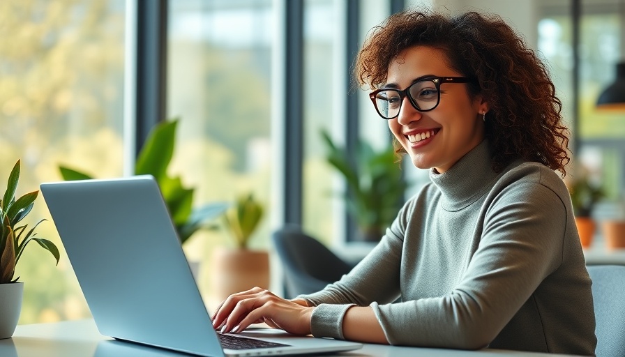 Woman engaged in online AI training, UK classroom context.