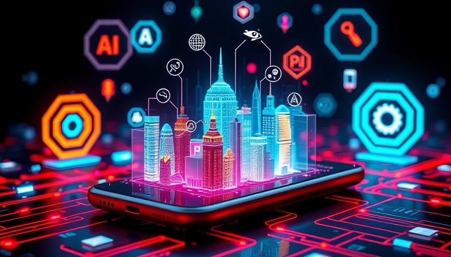 Futuristic concept of AI in construction with a digital cityscape.