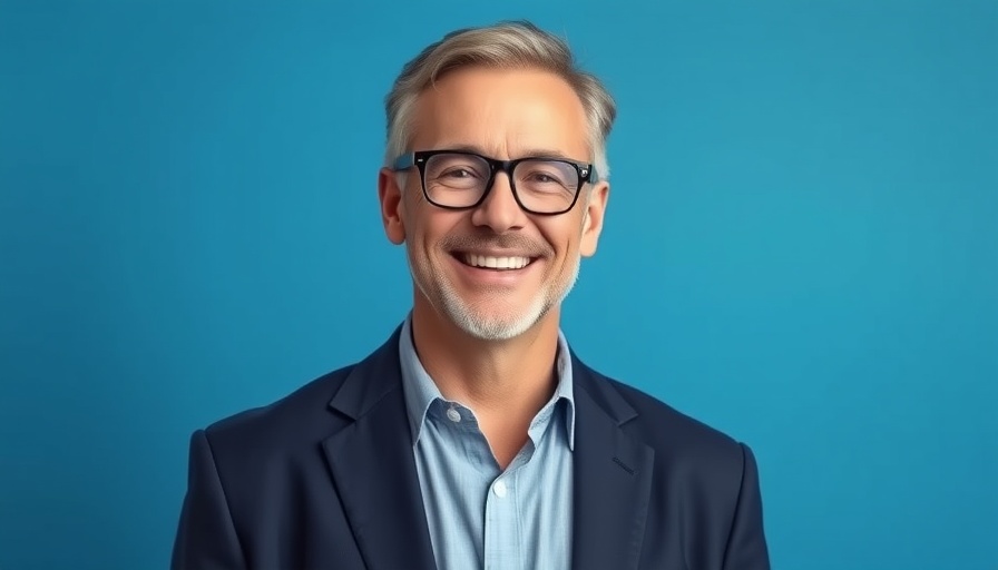 Confident man smiling against blue backdrop