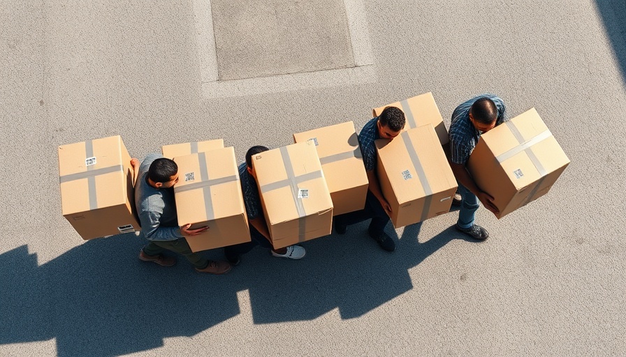 Aerial view of people with boxes illustrating AI layoffs and job replacements.
