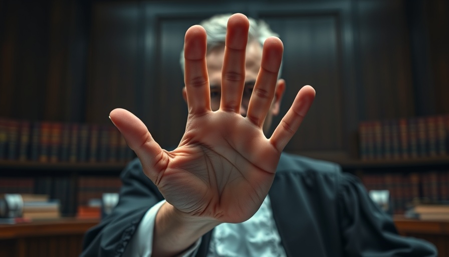 AI errors in U.S. courts depicted by distorted handprint in courtroom.