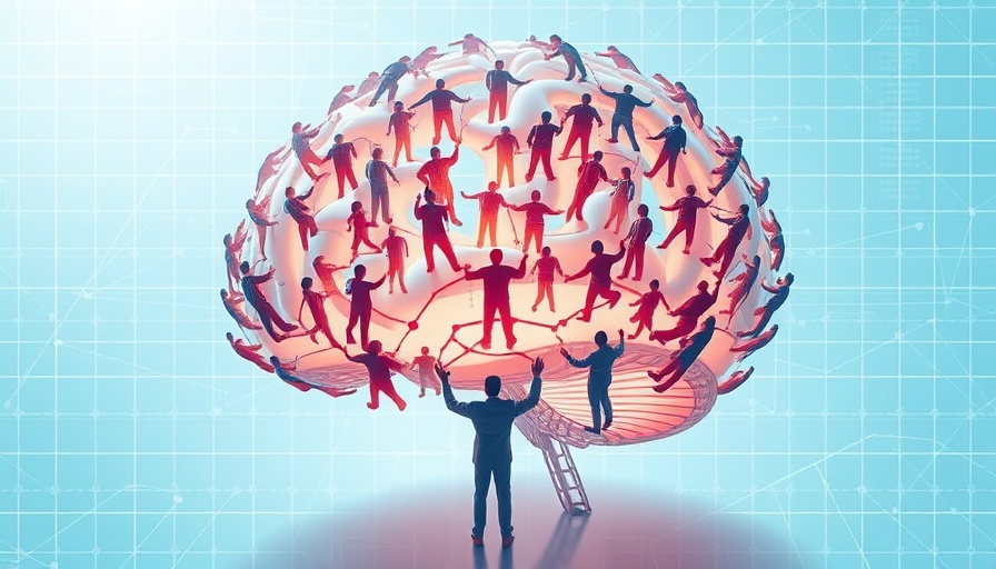 Conceptual brain shape formed by people symbolizing AI investment opportunities.