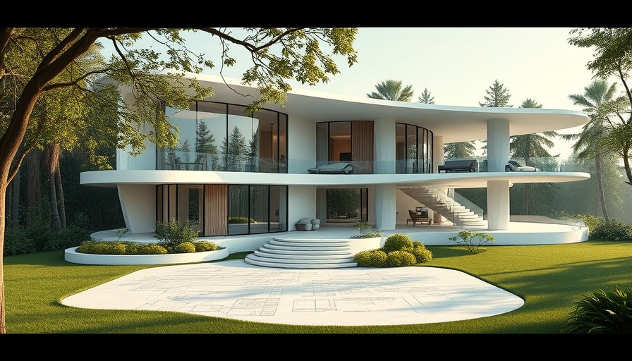 AI in design and construction concept with futuristic house blueprint.