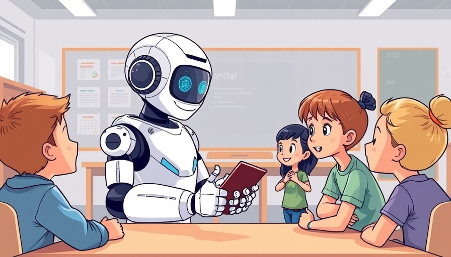 AI literacy before kindergarten: Robot teaching young children in cartoon style.
