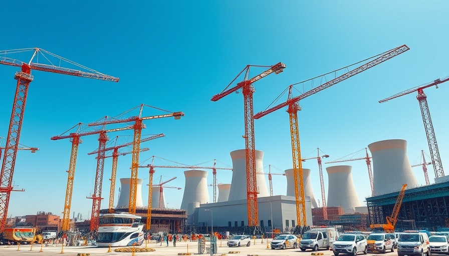 AI monitoring in nuclear power construction with cranes on site.