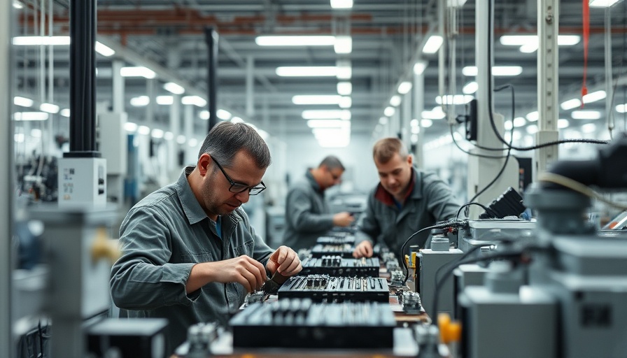 Workers assembling components at Foxconn AI infrastructure construction.