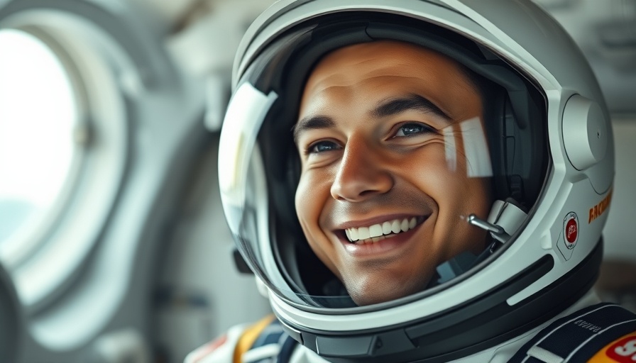 Astronaut smiling in space helmet, preparing for ISS mission.
