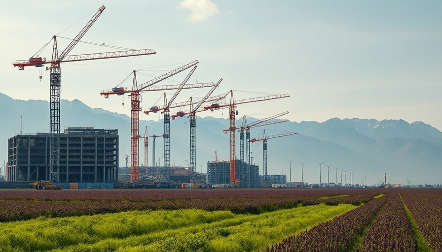 Meta AI infrastructure costs: construction site with cranes in a vast field.