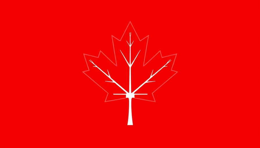 Minimalist maple leaf icon design on red background.