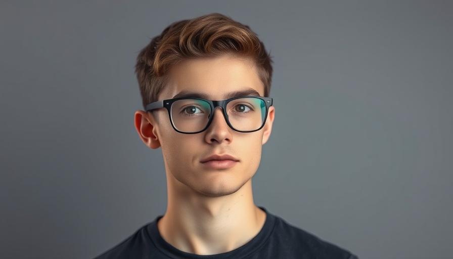 Portrait of a young man with glasses on gray background