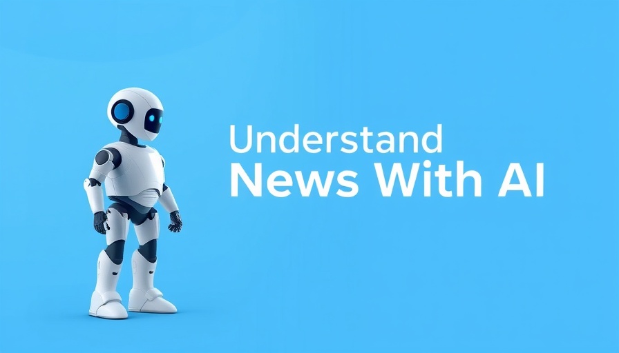 Blue digital interface with AI icon and text about news understanding