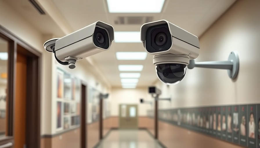 Modern AI cameras for school safety mounted on ceiling, bright light