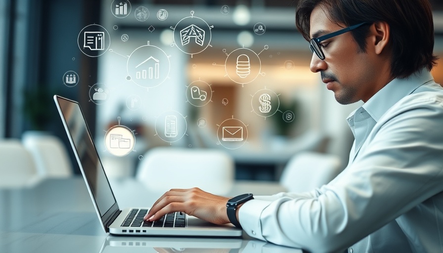 AI in Real Estate: Digital icons over laptop.