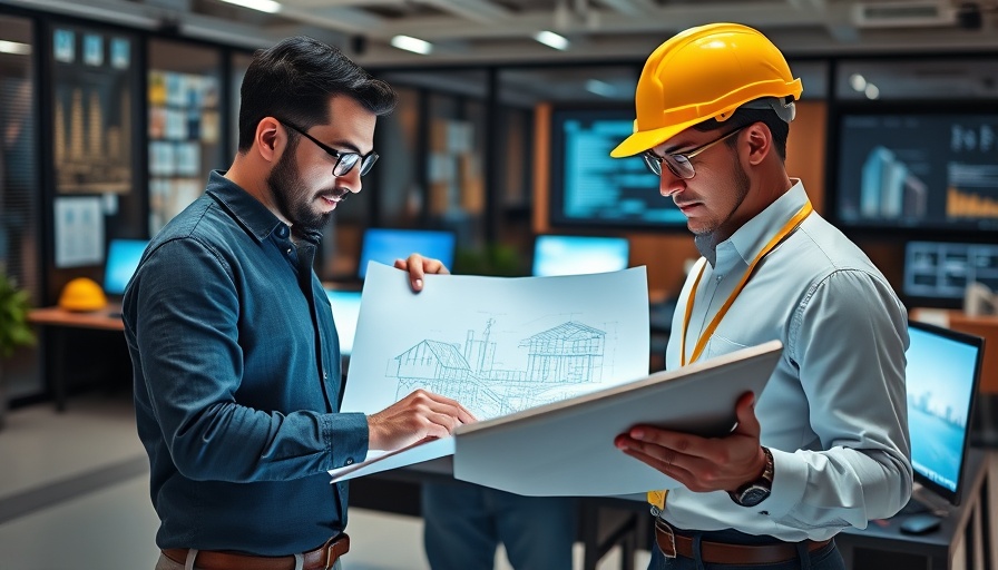 Professionals working on construction blueprints and tablets with yellow helmet, Construction Digital Gap AI Infrastructure Market.