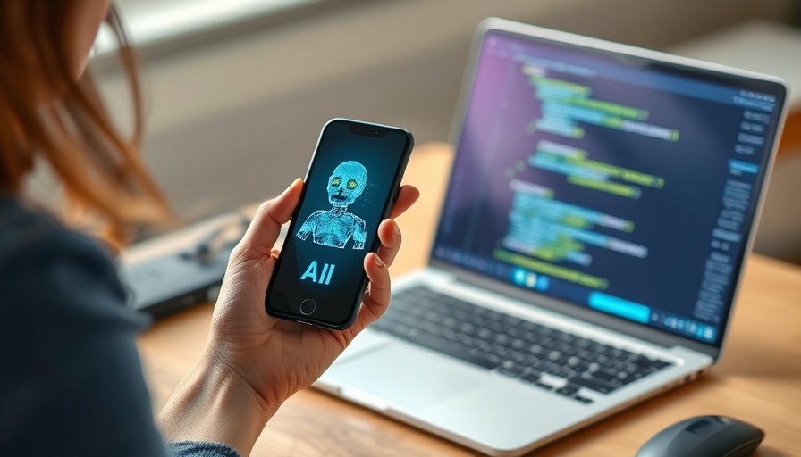 Woman using AI agents in cybersecurity on phone and laptop.