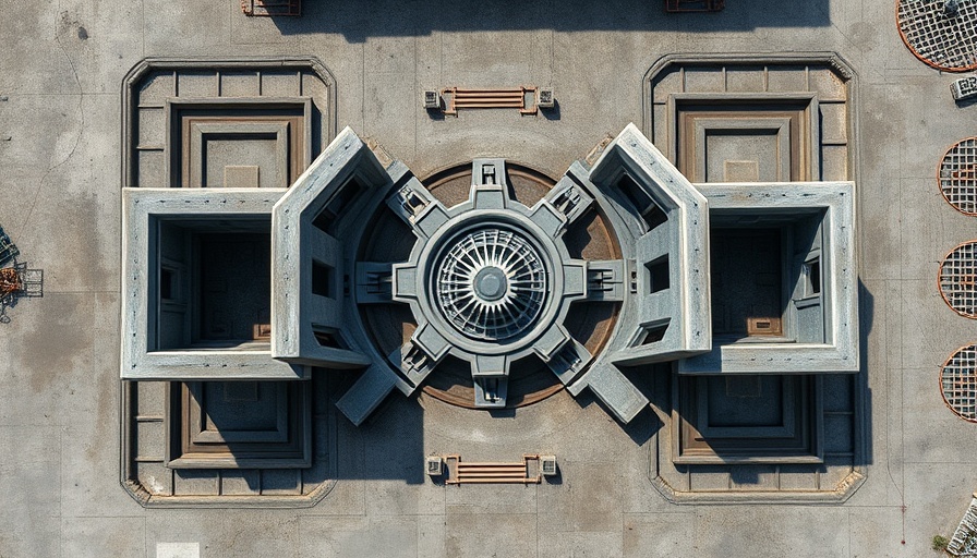 3D printed construction site showcasing geometric structures and AI technology.