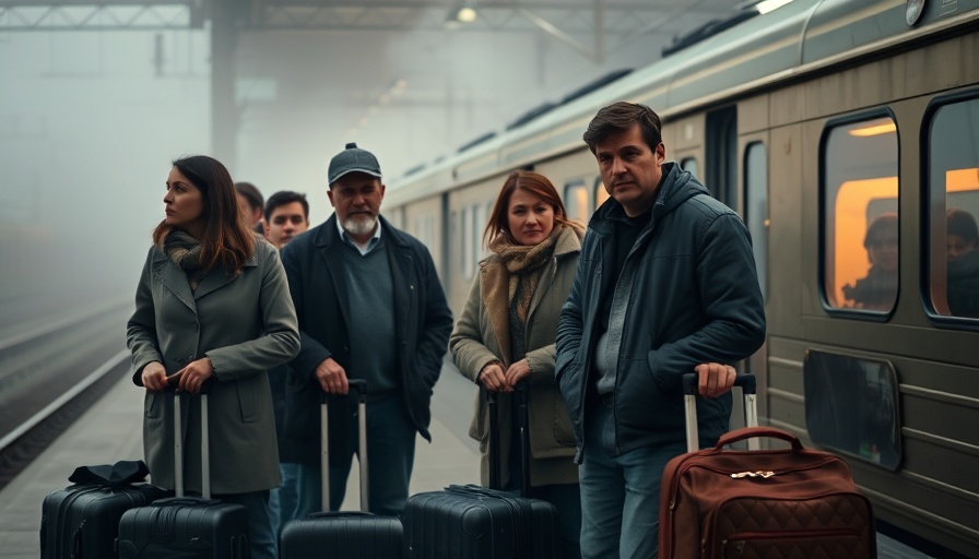 Adults at foggy train station highlighting AI opportunity and managed displacement.