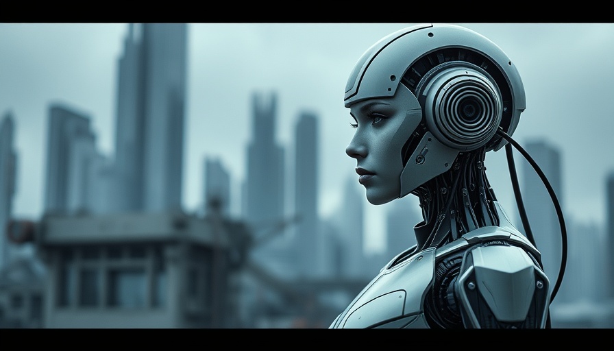 Futuristic robotic female in a cityscape, symbolic of AI in education.