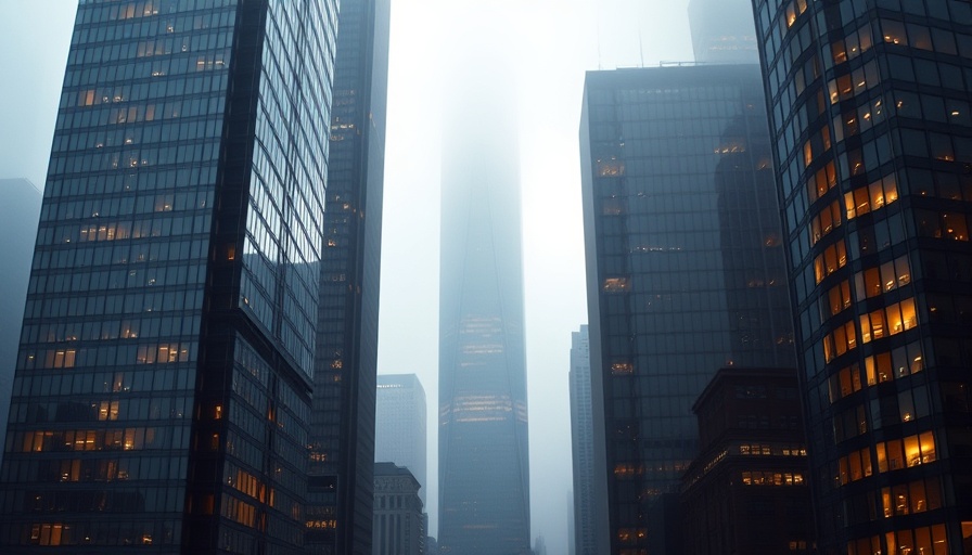 Agentic AI workflows in professional services visualized through skyscraper skyline.