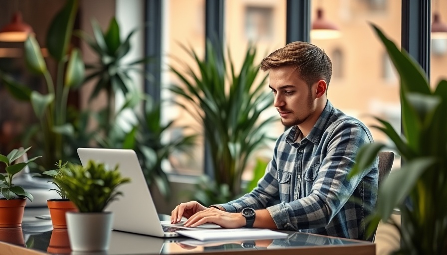 Young man reviewing documents at desk for Caribbean hospitality AI guidebook.