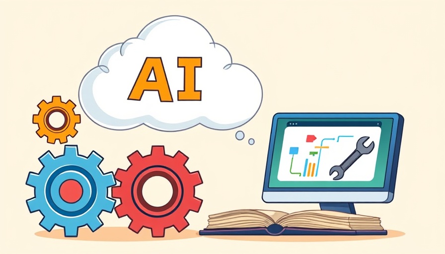 Illustration of gears and AI tools for student courseware.