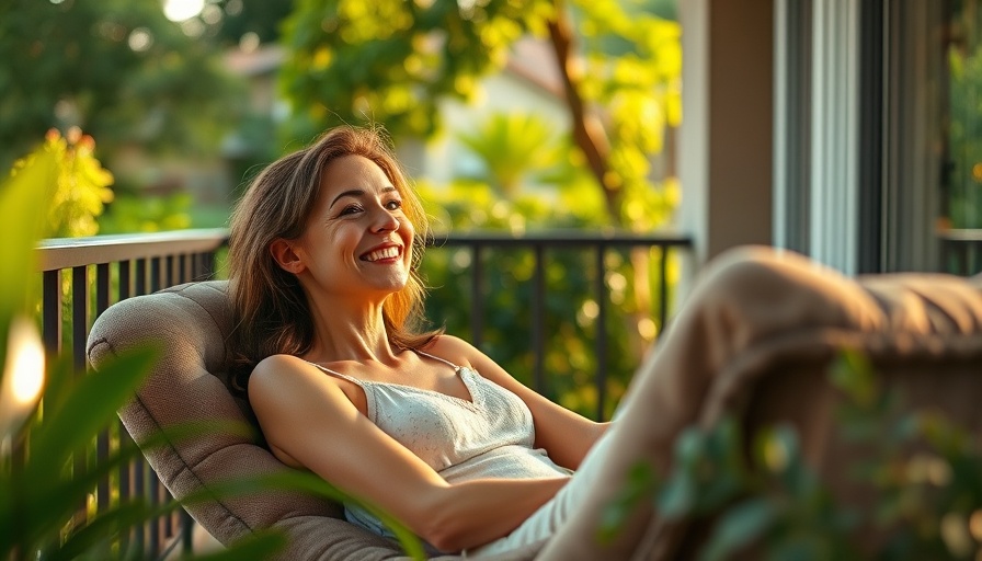 Woman embracing high-maintenance qualities on a balcony chair.