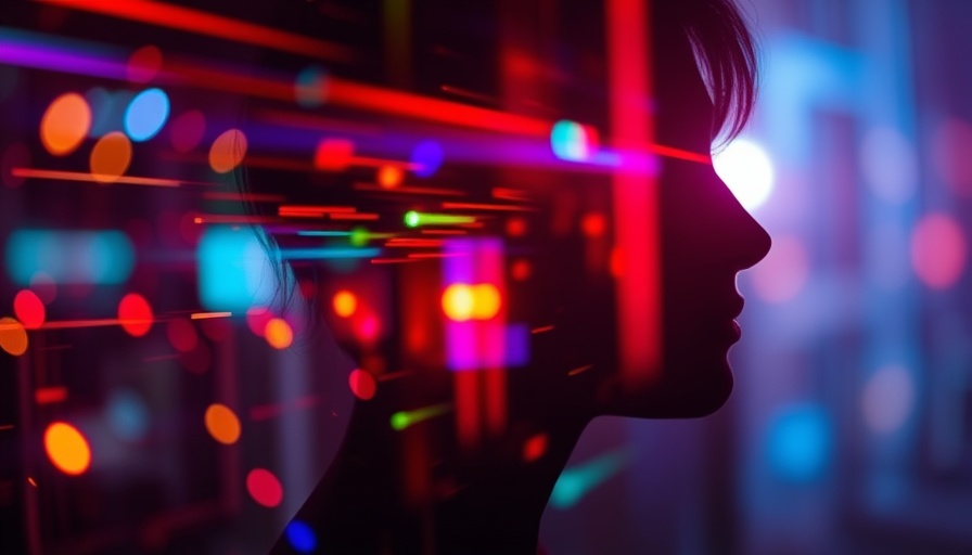 Abstract silhouette with colorful light trails symbolizing deepfake technology.